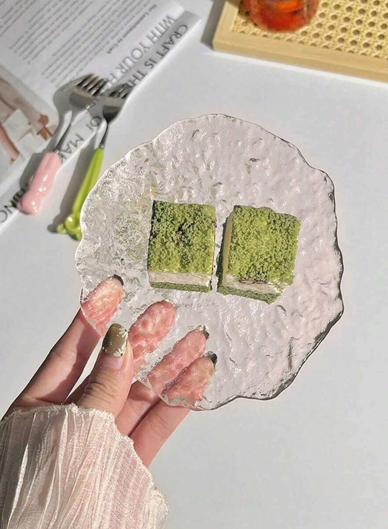 Shuer 4-Piece Glass Dinner Plates Set，Dessert plate, Snack fruit plate, party afternoon tea dessert cake plate，Perfect for Snacks, fruit, desserts, cakes - Image 4