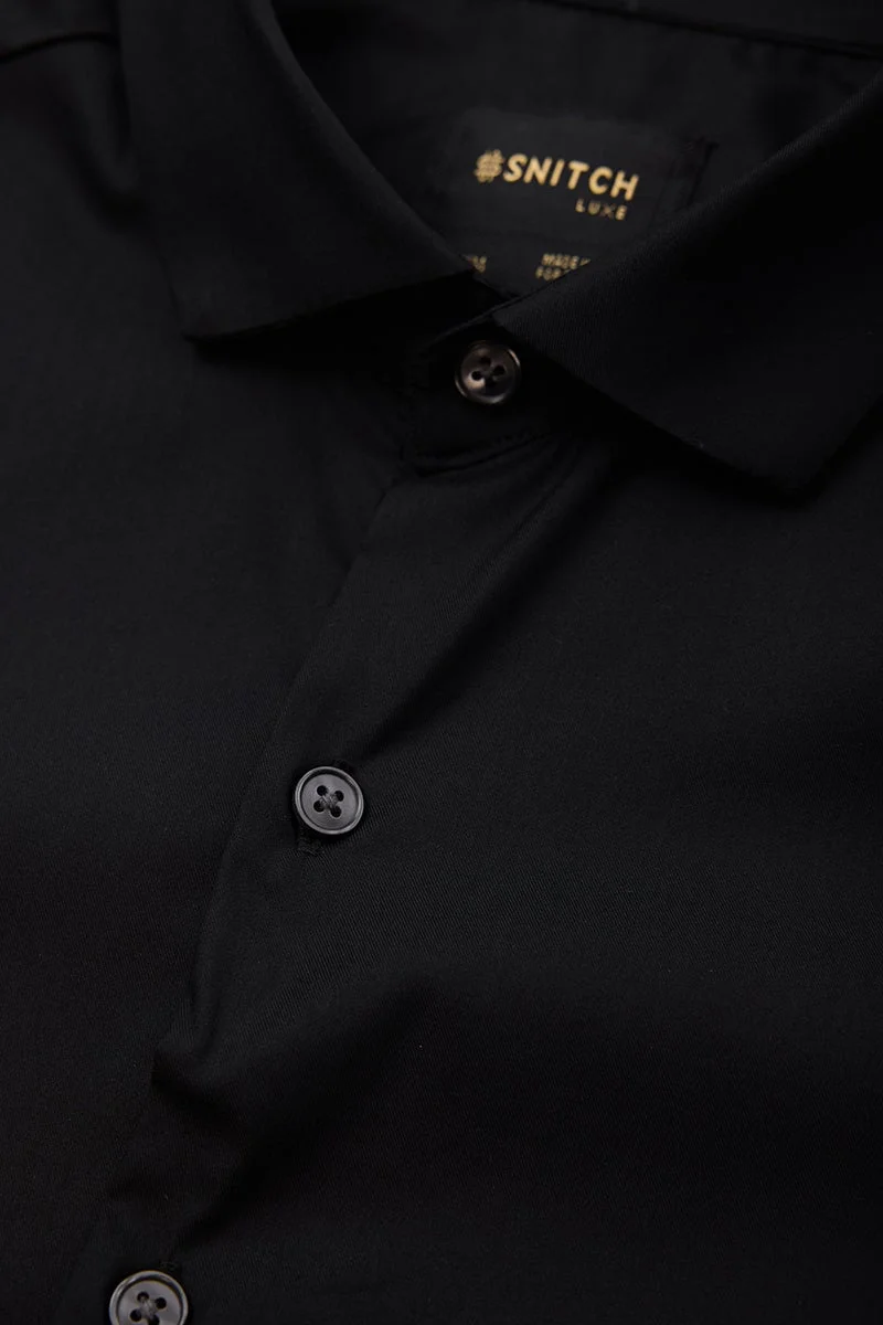 سنيتش Black Solid Long Sleeve Slim Fit Luxe Shirt