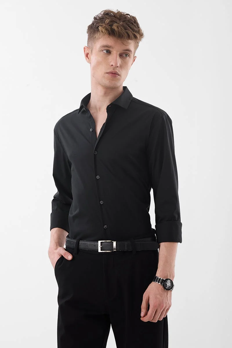 سنيتش Black Solid Long Sleeve Slim Fit Luxe Shirt