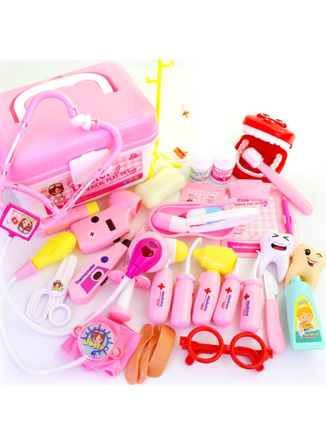 Lian Bo Children's Play Home Puzzle Simulation Medicine Box Doctor Toy Girl Nurse Toy Role Play-Color:Blue 33PCs Suit - Image 3