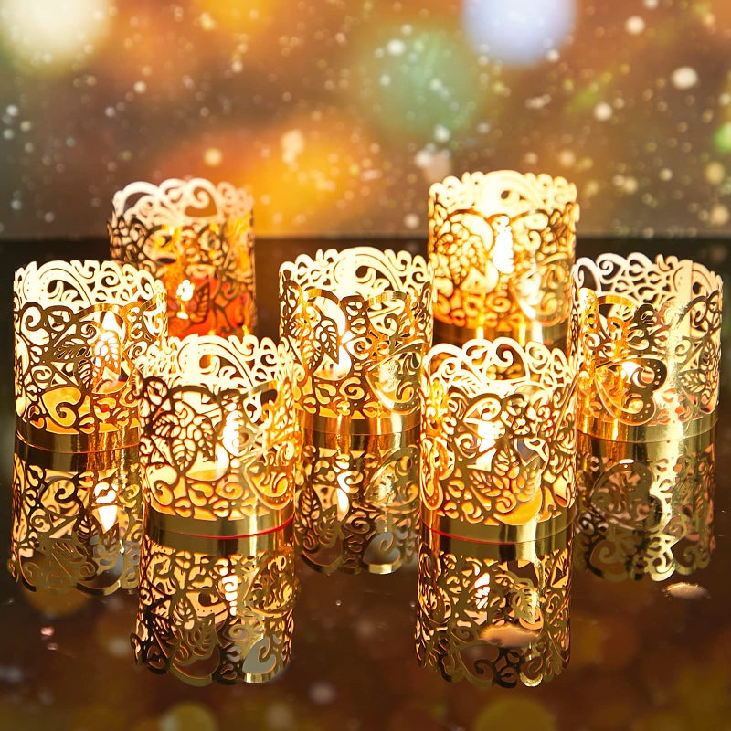 Cunhill Tealight Votive Wrap Votive Candle Holders Laser Cutting Paper Candle Holder for Table LED Tealight Decor Party Wedding Gold100 Pieces - Image 3