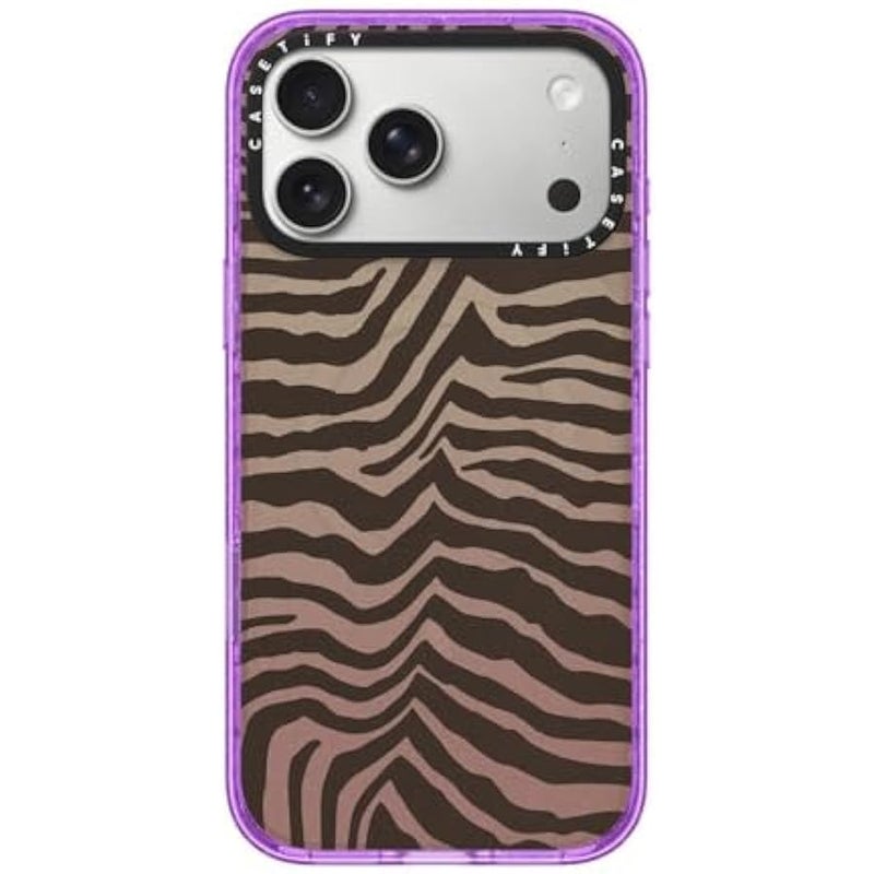 Casetify Impact iPhone 17 Pro Max Case 【Slim/Compatible with Magsafe / 8.2 ft. 4X Military Grade Drop Protection】 - Zebra-Brown - Glitter Purple - Image 1