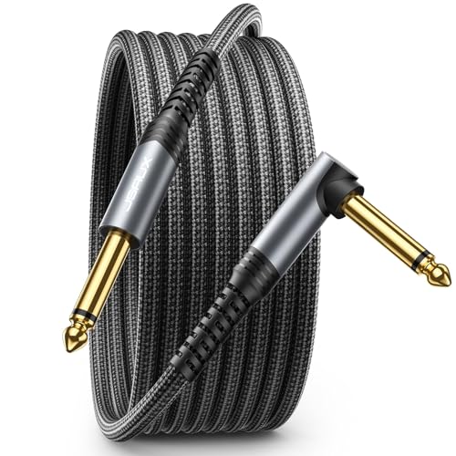 JSAUX Guitar Cable 10 ft, Amp Cord for Electric Guitar/Mandolin/Bass, Pro Audio Instrument Cable with 1/4" Tips(TS Port) Right Angle to Straight-Gray - Image 1