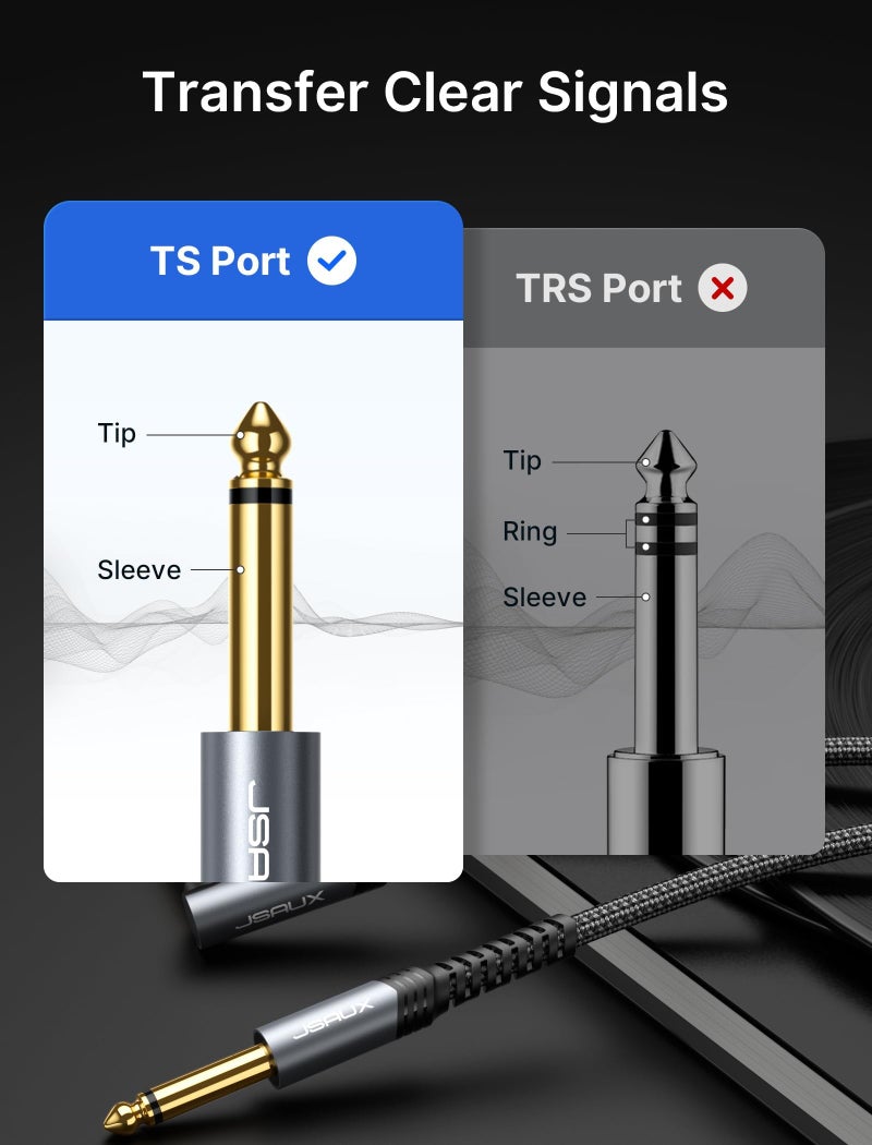 JSAUX Guitar Cable 10 ft, Amp Cord for Electric Guitar/Mandolin/Bass, Pro Audio Instrument Cable with 1/4" Tips(TS Port) Right Angle to Straight-Gray - Image 3