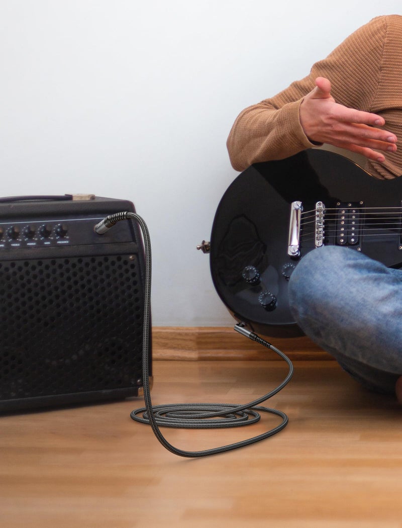 JSAUX Guitar Cable 10 ft, Amp Cord for Electric Guitar/Mandolin/Bass, Pro Audio Instrument Cable with 1/4" Tips(TS Port) Right Angle to Straight-Gray - Image 5