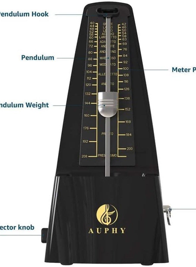 AUPHY Mechanical Metronome with Accent Bell, Classic Shape, Accurate Beat, Multiple Beat Modes, Suitable for Guitar Piano Drums Violin Saxophone etc - Image 2