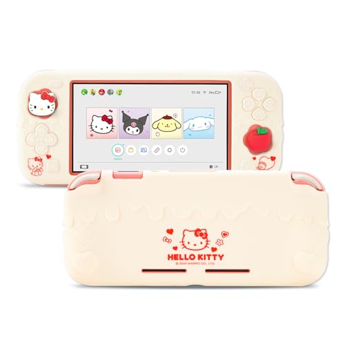 Kuitmor Switch Lite Protective CaseSoft Silicone Protective ShellAntiScratch Protective Cover Case for Switch Lite with 2 Thumb Grip CapsBeige Hello Kitty - Image 1