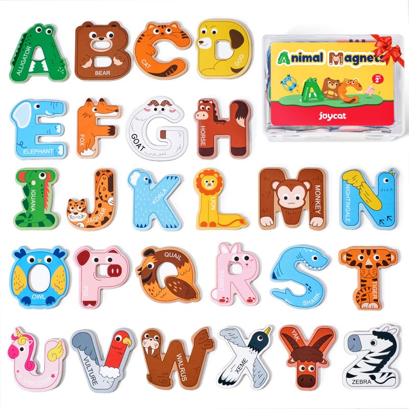 JoyCat Wooden Thick Alphabet Magnets for Toddlers Fridge Large Size Cute Animal Colorful ABC Magnetic Letters 26 Uppercase Letters Educational Toy Set for Kids Toddlers Preschool Learning Spelling - Image 2