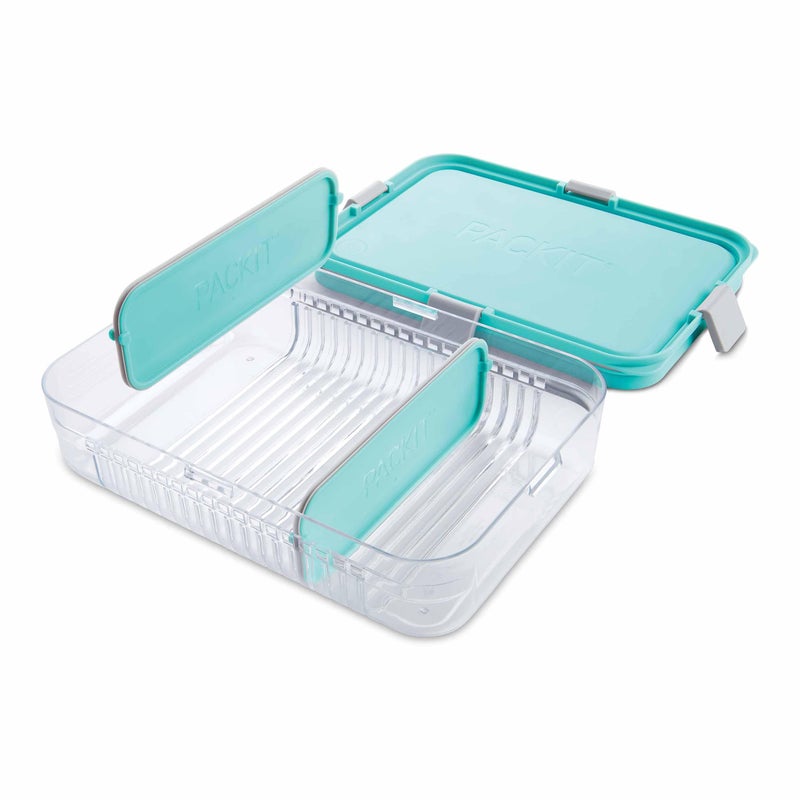 PackIt Mod Large Bento Food Storage Container  Mint  Shatterproof Crystal Clear Base  with Leak-resistant Dividers  Lid  Microwavable  Dishwasher Safe  Designed for Storing Large Meals and Leftovers - Image 3