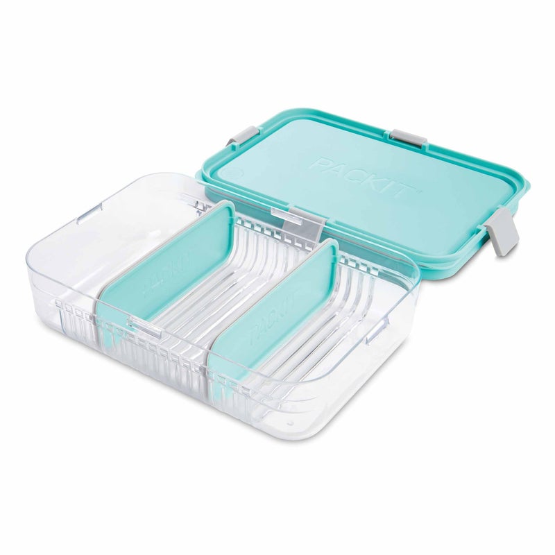 PackIt Mod Large Bento Food Storage Container  Mint  Shatterproof Crystal Clear Base  with Leak-resistant Dividers  Lid  Microwavable  Dishwasher Safe  Designed for Storing Large Meals and Leftovers - Image 2