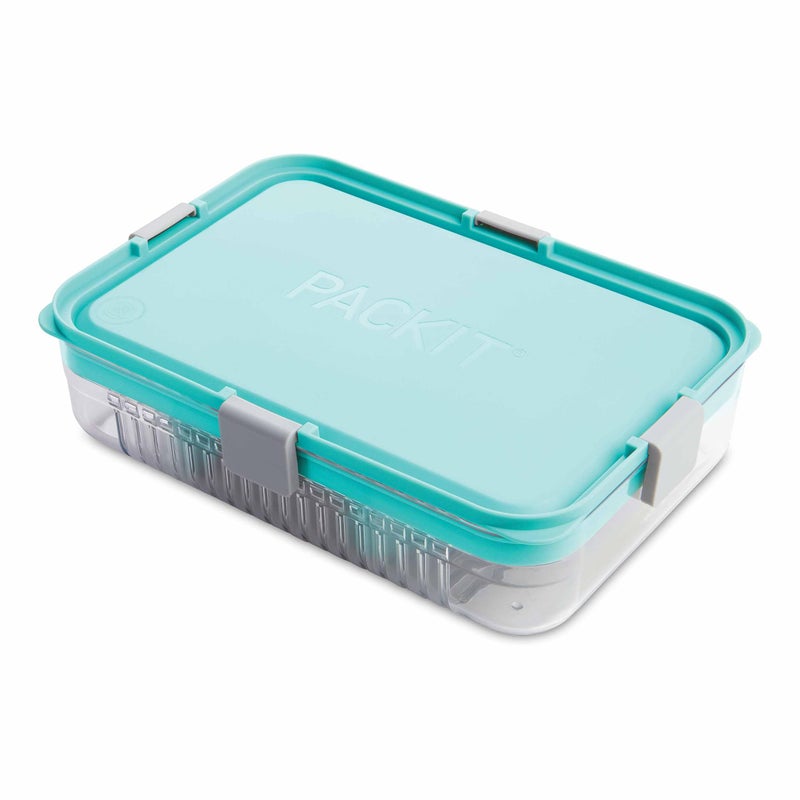 PackIt Mod Large Bento Food Storage Container  Mint  Shatterproof Crystal Clear Base  with Leak-resistant Dividers  Lid  Microwavable  Dishwasher Safe  Designed for Storing Large Meals and Leftovers - Image 1