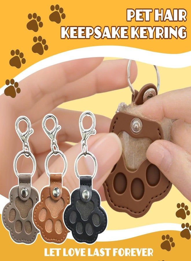 Treayes 3 Pcs Dog Fur Storage Keychain, Cute Leather Paw Keychain Pet Hair Keepsake Keyring, Unique Memorial Collection Key Chain, Pet Memorial Gifts for Bag Purse Paw Charm Key Holder(Gray,Black,Brown) - Image 2