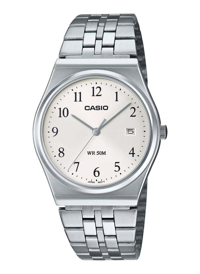 CASIO Men's Analog Quartz White Dial Stainless Steel Watch MTP-B145D-7B - Image 1