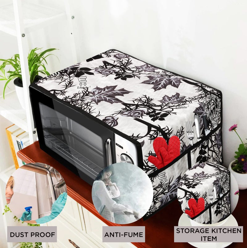 E-Retailer® Polyester 3-Layered Microwave Oven Top Cover With 4 Utility Pockets Suitable for Upto 30 Liter (Color- Black, Size-36x14 Inches) - Image 2