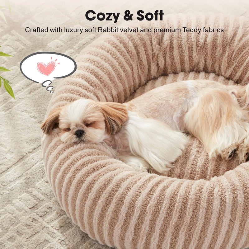 MIXJOY Dog Beds for Small Dogs Cats, Washable Small Dog Bed with Removable Cover, Donut Cat Bed for Indoor Cats, Calming Fluffy Round Pet Beds with Anti Slip Bottom, Cute Puppy Beds, 23"x23"x8", Beige - Image 3