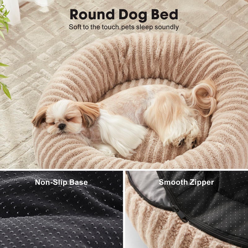 MIXJOY Dog Beds for Small Dogs Cats, Washable Small Dog Bed with Removable Cover, Donut Cat Bed for Indoor Cats, Calming Fluffy Round Pet Beds with Anti Slip Bottom, Cute Puppy Beds, 23"x23"x8", Beige - Image 5