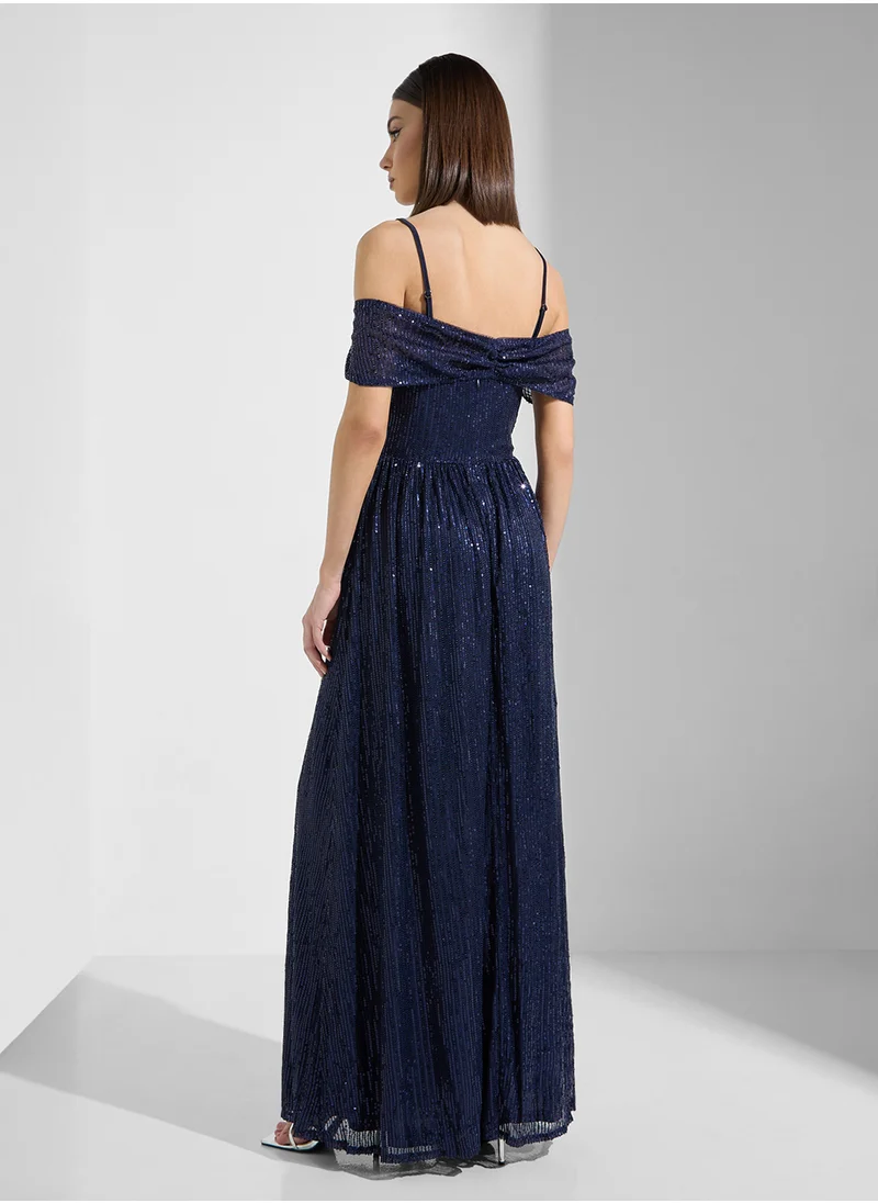 ايلا ليمتد اديشن Cold Shoulder Shimmer Dress With Slit