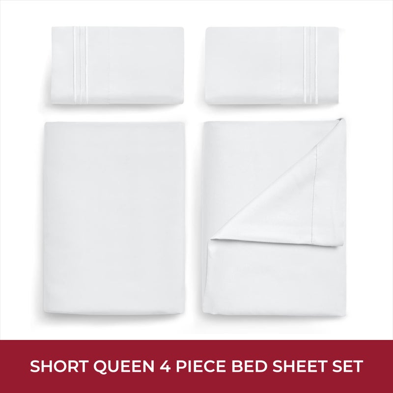 Mellanni RV Short Queen Sheets - 4 PC Iconic Collection Bedding - Hotel Luxury, Extra Soft, Cooling Bed Sheets - Deep Pocket up to 10 inch (RV/Short Queen, White) - Image 3