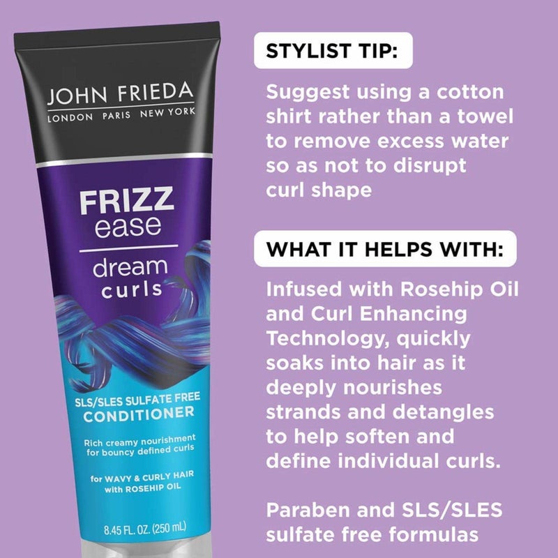 John Frieda Frizz Ease Dream Curls Conditioner, Hydrates and Defines Curly, Wavy Hair, Helps Control Frizz, SLS/SLES Sulfate Free, Enhances Natural Curls, 8.45 Fluid Ounces - Image 3