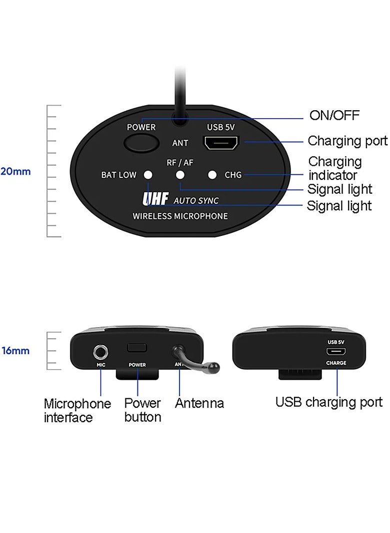 Portable Wireless Headset Microphone Lavalier Mic System Teaching Speech Interview Vlog Live Recording for iPhone Android PC (One to one headband and tie clip)  - Image 2