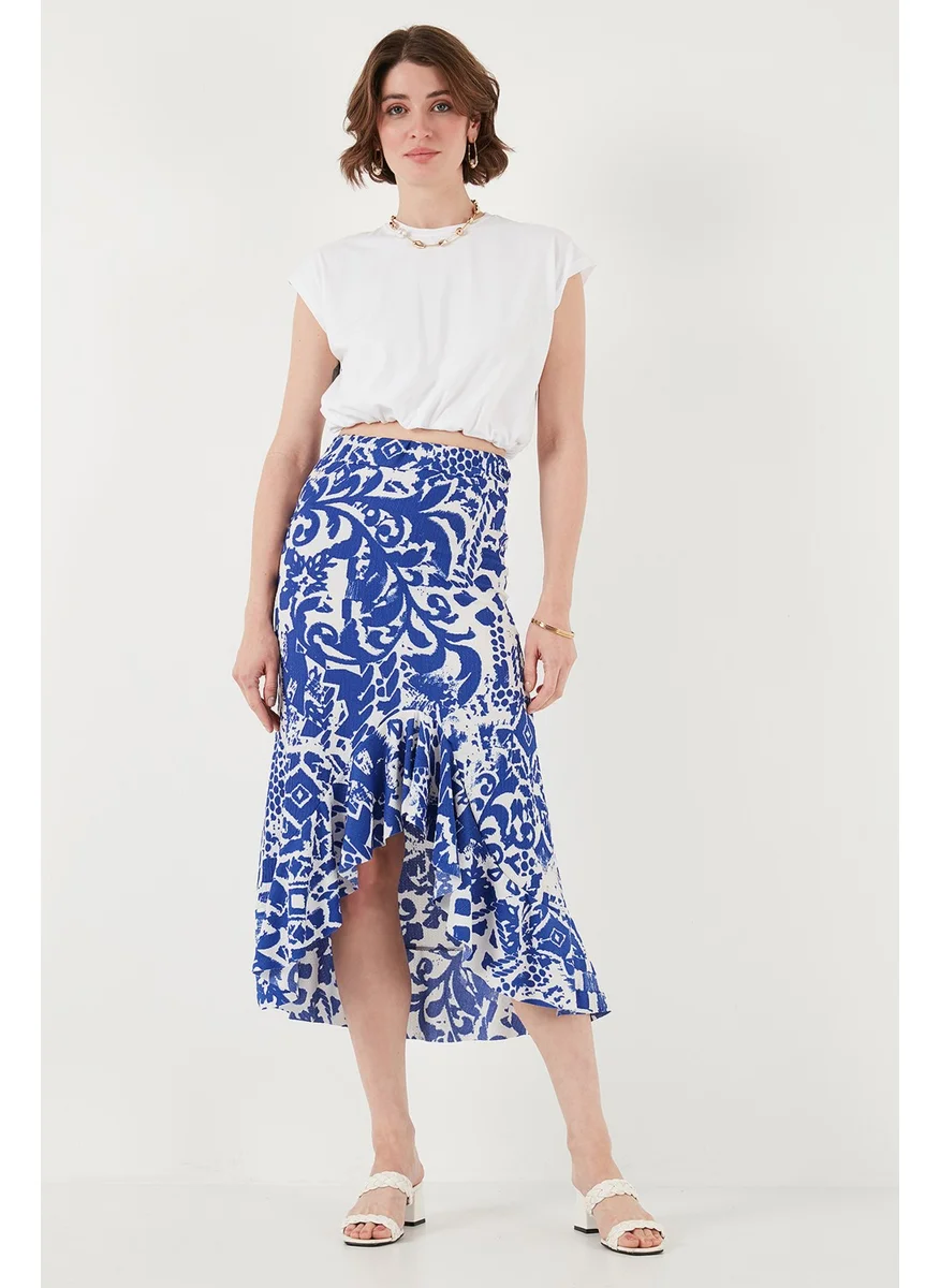 Lela Regular Fit Patterned High Waist Flounce Midi Length Slit Skirt Women's Skirt 5869013