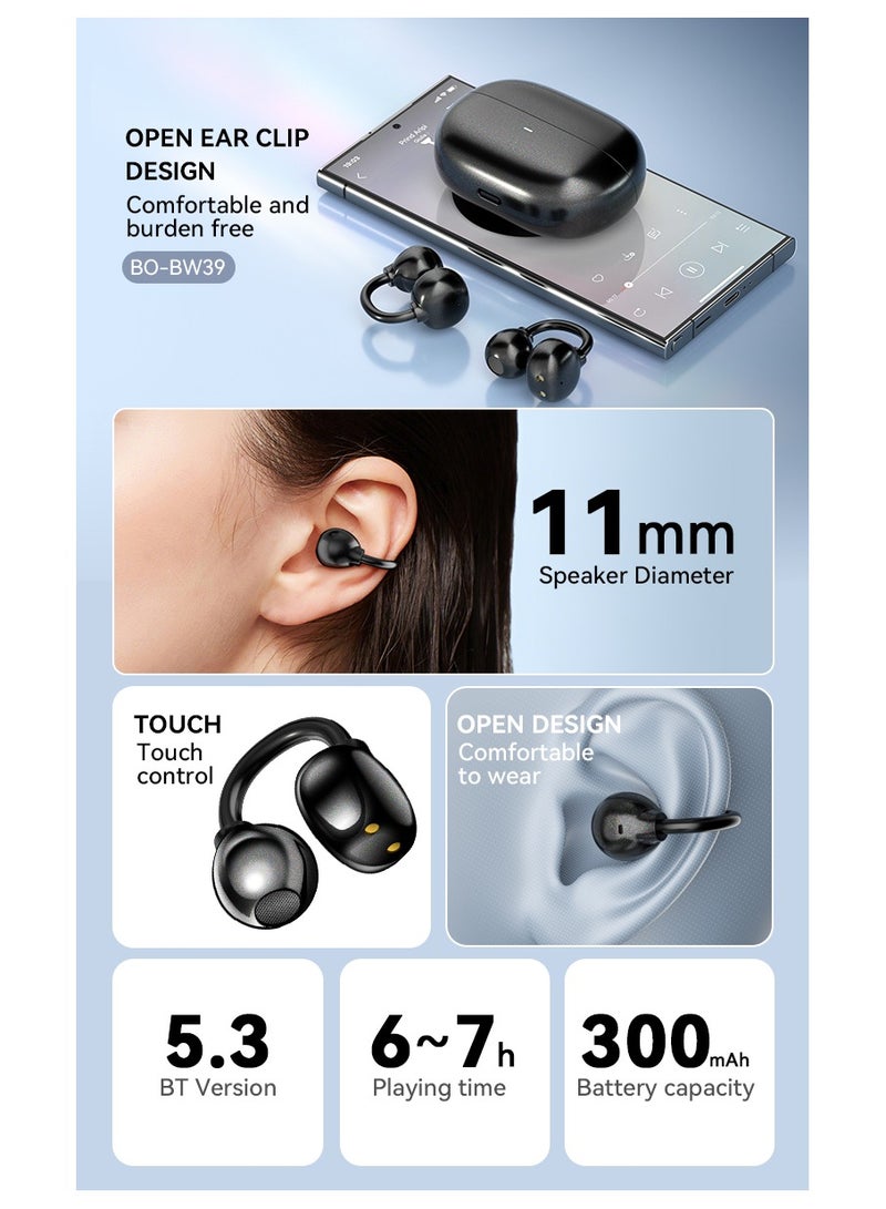 BWOO Open Ear Clip-On Earbuds With Anti-Drop Design Bt V5.3 Black - Image 3