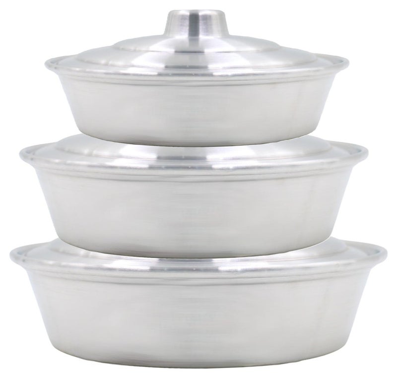 SAIF A set of 3 pieces of aluminum Round oven trays with a lid - Image 1