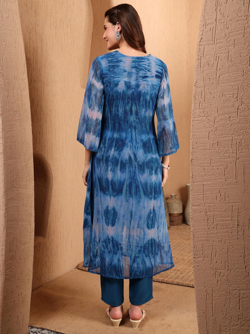 EthnicJunction Women's Blue Georgette A-line Embroidered Anarkali Kurta | Summer, Office, Casual Wear | Size 2XL, Color Blue - Image 5