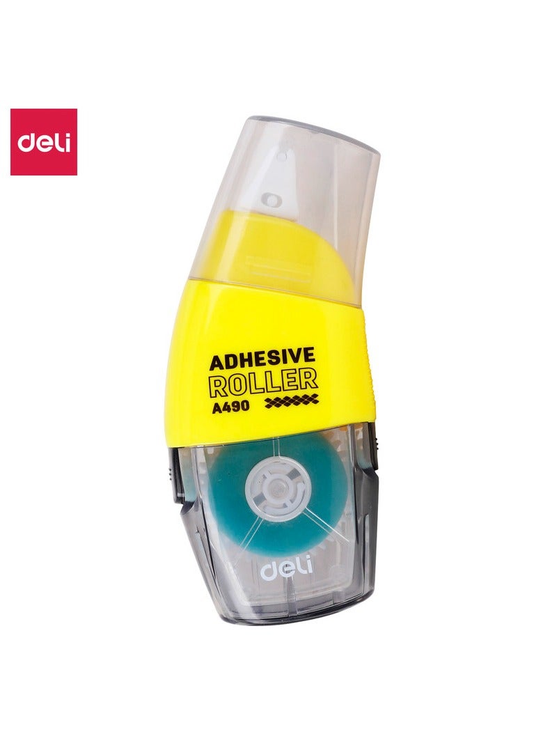 Deli EA49011 STICK UP BOPP+Glue Adhesive Roller, Transparent Glue, Yellow & Black Shell – 1PCS/Blister Card for Crafts & Office Use - Image 1