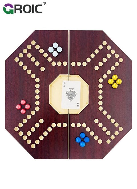 Jackaroo Board Game,Ludo Board Game,Folding Wooden Game for 4 Players with 16 Marbles and Cards,40 cm x 40 Size,Jackaroo Family Marble