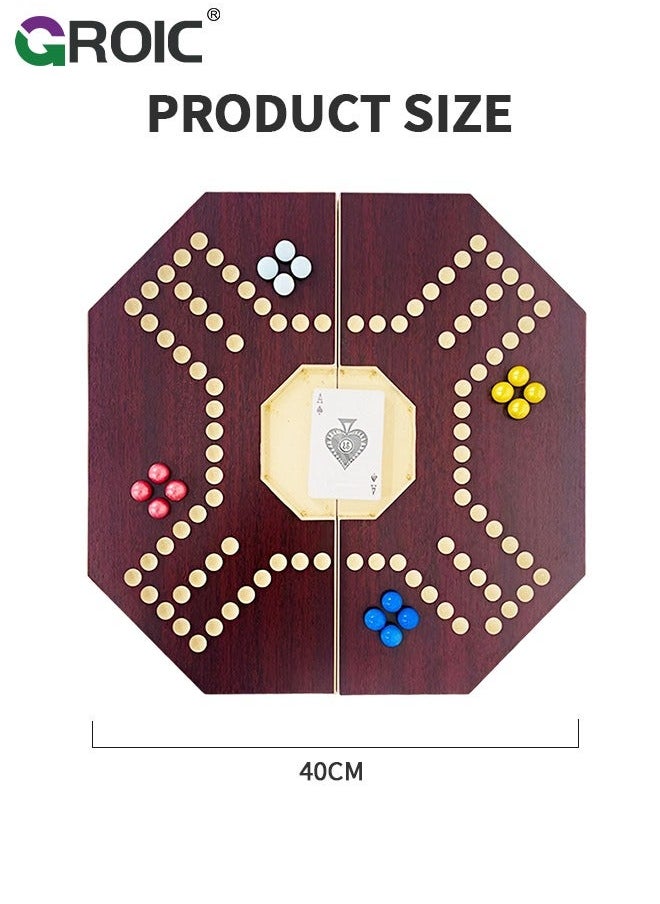 GROIC - Jackaroo Board Game,Ludo Board Game,Folding Wooden Game for 4 Players with 16 Marbles and Cards,40 cm x 40 Size,Jackaroo Family Marble - Image 1