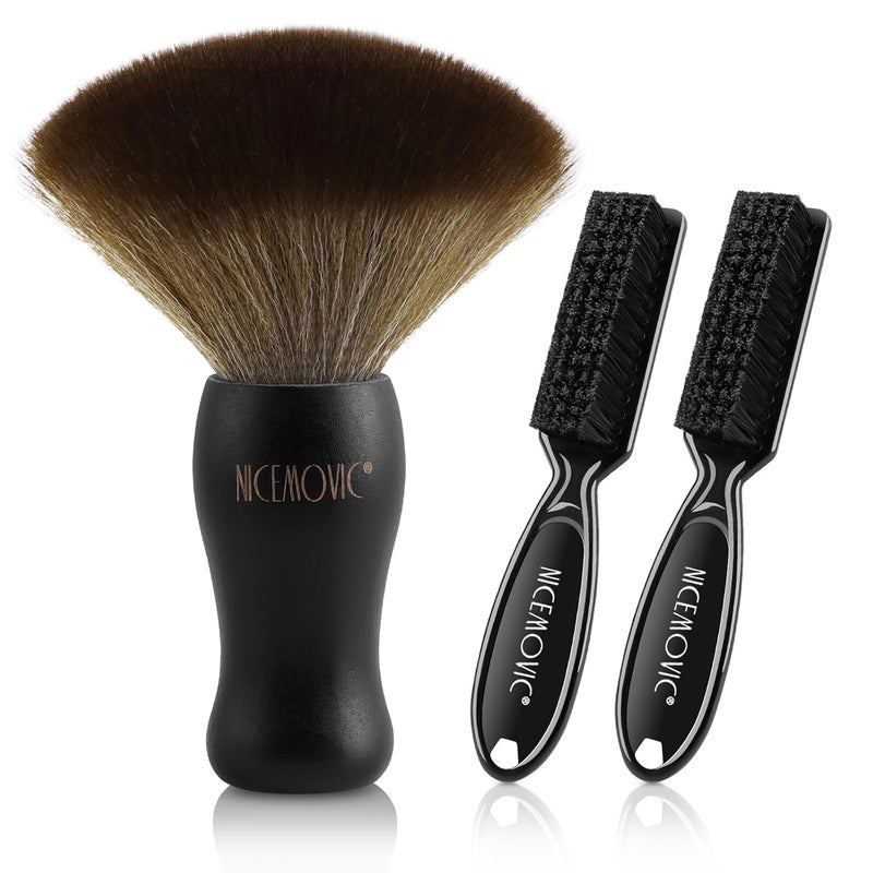 NICEMOVIC 3 IN 1 Barber Neck Duster Brush Set Professional Barber Accessories Cleaning Supplies Duster Nylon Brush Hair Cutting Styling Brush Tool Black
