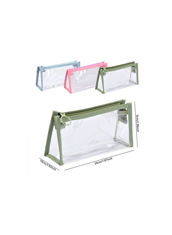 Generic 3 Pcs Clear PVC Pencil Case Set, Waterproof Zipper Pouches in Pink Green Blue, Transparent Morandi Stationery Bag, Multipurpose Cosmetic and Storage Organizer, 22x10x11cm - Image 2