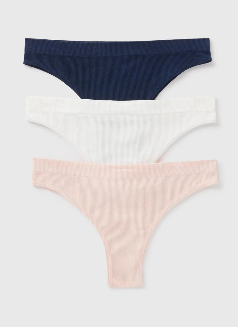 Matalan 3 Pack Multicolour Ribbed Brazilian Knickers