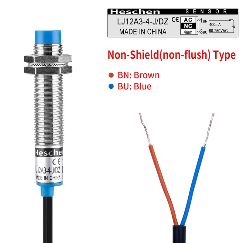 Heschen M12 Inductive Proximity Sensor Switch Non-Shield Type LJ12A3-4-J/DZ Detector 4mm 90-250VAC 400mA Normally Closed(NC) 2 Wire - Image 3