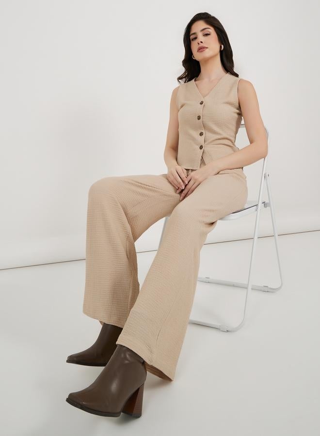 Styli Textured Wide Leg Pants with Elastic Waistband  - Image 1
