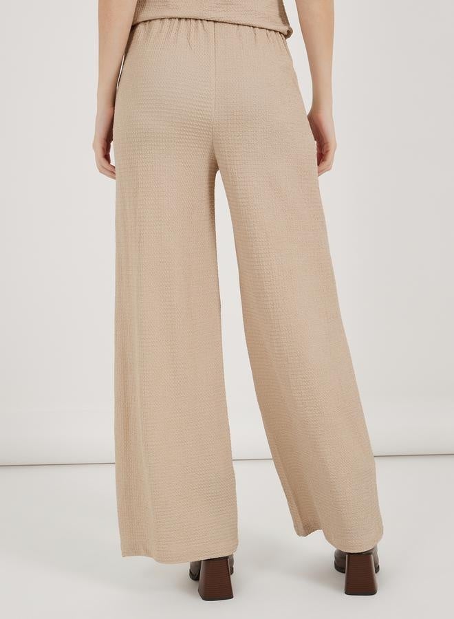 Styli Textured Wide Leg Pants with Elastic Waistband  - Image 5