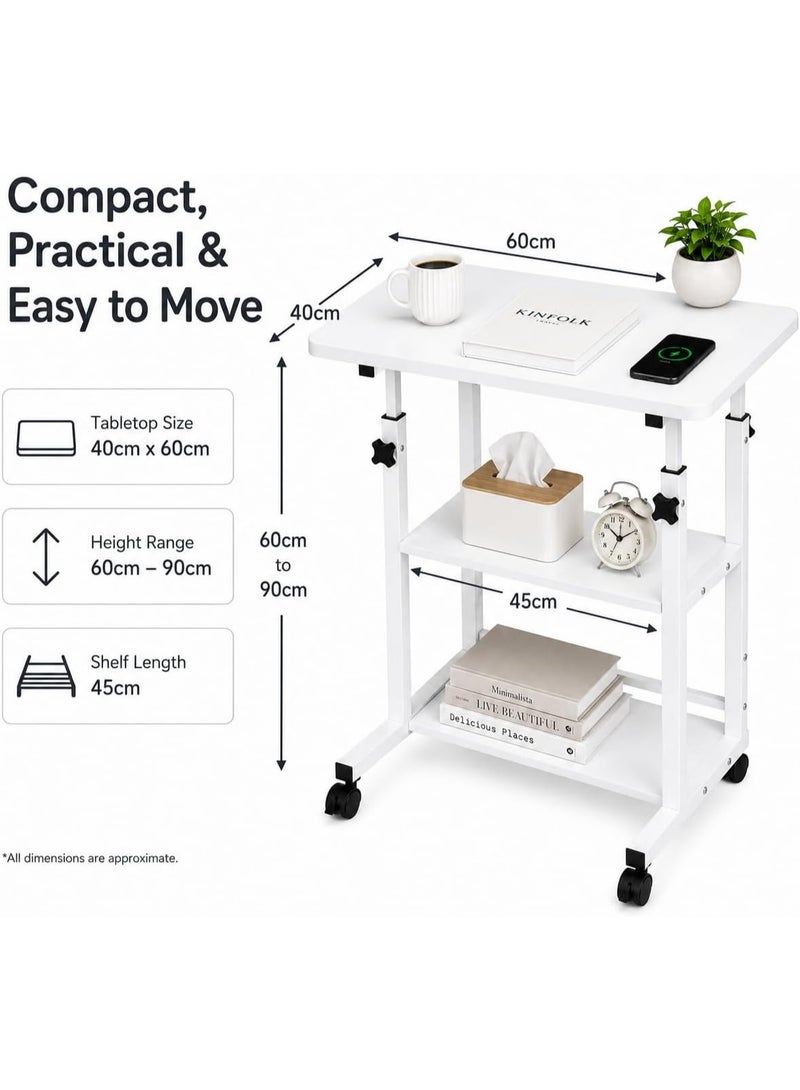 Toshionics Upgraded Laptop & Computer Desk, Portable Height-Adjustable Laptop Desk with Storage Shelves, Mobile Sofa Side Table on Wheels, Small Standing Desk for Home Office, Study - Walnut - Image 2