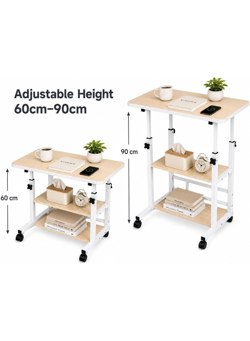 Toshionics Upgraded Laptop & Computer Desk, Portable Height-Adjustable Laptop Desk with Storage Shelves, Mobile Sofa Side Table on Wheels, Small Standing Desk for Home Office, Study - Walnut - Image 4