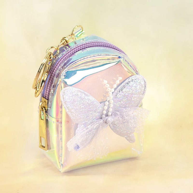 estella New Laser Rainbow Bow Keychain Purse with Mini Backpack, Cute Storage Bag for Girls - Image 1