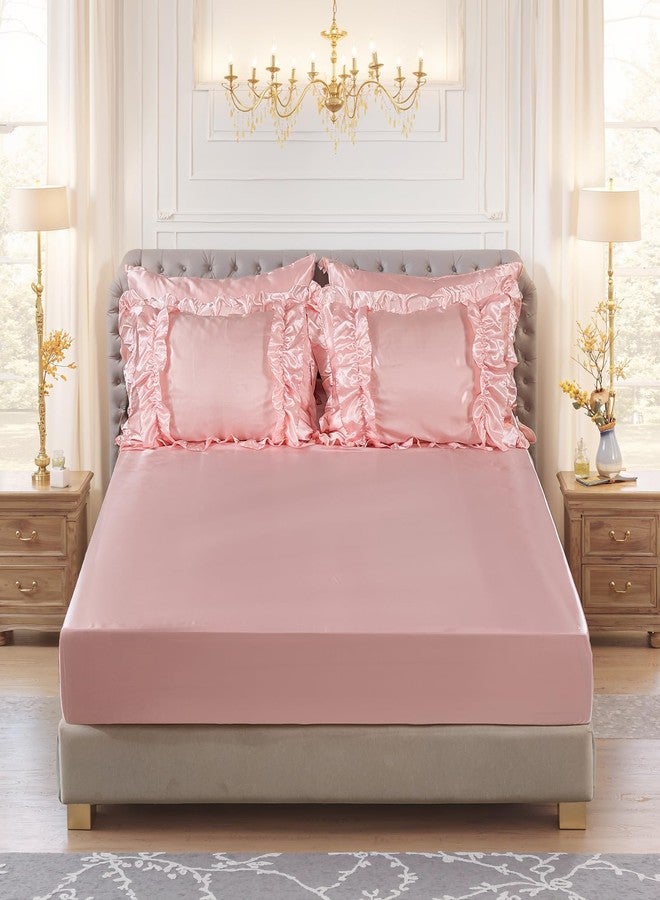 MOVE OVER 8 Pieces Pink Satin Comforter Set Queen Size Bed in a Bag Silky Comforter with Sheet Set Boho Chic Farmhouse Ruffled Comforter Set Soft and Silky Luxury Satin Bedding Set for All Season - Image 4