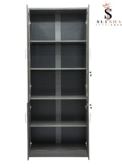 SULSHA Modern 4 Door Wooden File CABINET and Bookshelf Glass Coffee Grey Color  - Image 2