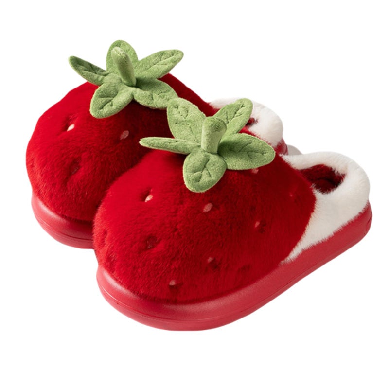 Zigihos Strawberry Fuzzy Friut Slippers for Women, Cute Fluffy Plush Warm House Couple Slippers, Winter (4,Red) - Image 1
