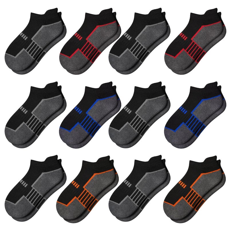 Comfoex 12 Pairs Boys Socks Ankle Low Cut Athletic Half Cushioned Short Socks For Kids 4-6 6-8 8-10 Years Old - Image 1
