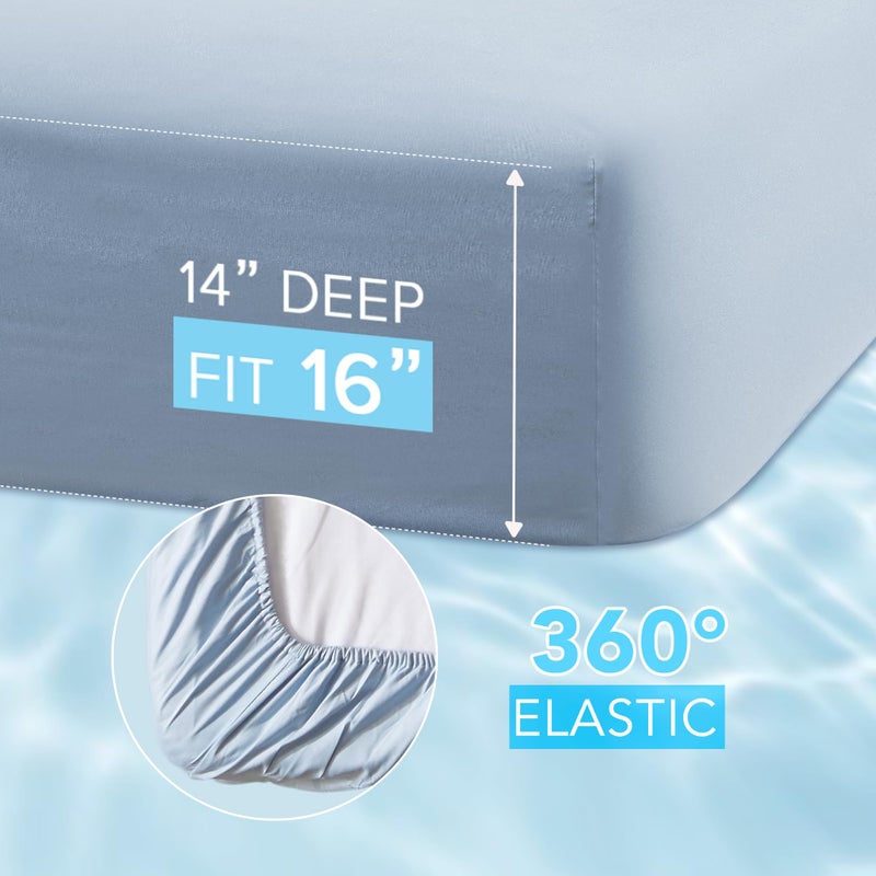 Comfort Spaces Queen Cooling Sheets, Moisture Wicking Coolmax Sheets, Soft, Colorfast Sheet Set, Cooling Bed Sheets For Hot Sleepers, Elastic Deep Pocket Fits Up to 16" Mattress, Queen Blue 4 Piece - Image 4