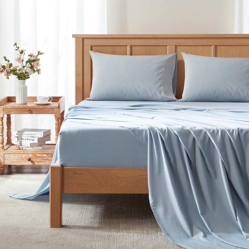 Comfort Spaces Queen Cooling Sheets, Moisture Wicking Coolmax Sheets, Soft, Colorfast Sheet Set, Cooling Bed Sheets For Hot Sleepers, Elastic Deep Pocket Fits Up to 16" Mattress, Queen Blue 4 Piece - Image 1