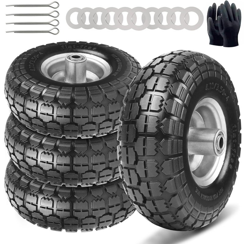 CANWUPON 4.10/3.50-4 Tire and Dolly Wheel Flat Free - Solid Rubber Hand Truck Wheels 5/8" Axle - Gorilla Cart Tires Replacement for Garden, Wagon, Yard and Wheelbarrow (10 Inch 4 Pack) - Image 1