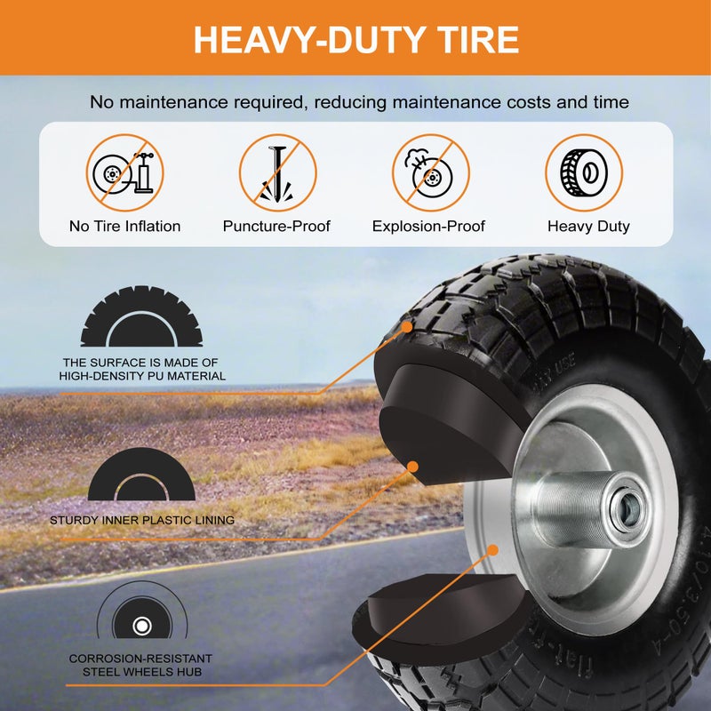 CANWUPON 4.10/3.50-4 Tire and Dolly Wheel Flat Free - Solid Rubber Hand Truck Wheels 5/8" Axle - Gorilla Cart Tires Replacement for Garden, Wagon, Yard and Wheelbarrow (10 Inch 4 Pack) - Image 3