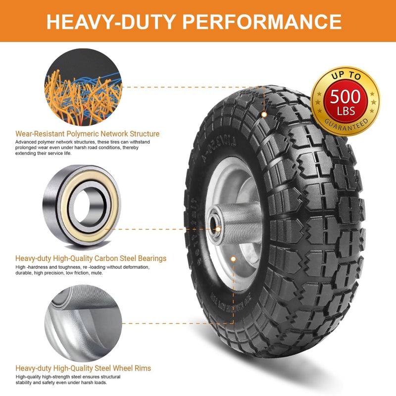 CANWUPON 4.10/3.50-4 Tire and Dolly Wheel Flat Free - Solid Rubber Hand Truck Wheels 5/8" Axle - Gorilla Cart Tires Replacement for Garden, Wagon, Yard and Wheelbarrow (10 Inch 4 Pack) - Image 4