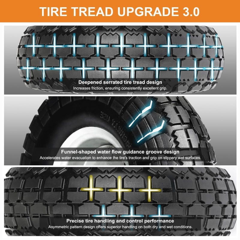CANWUPON 4.10/3.50-4 Tire and Dolly Wheel Flat Free - Solid Rubber Hand Truck Wheels 5/8" Axle - Gorilla Cart Tires Replacement for Garden, Wagon, Yard and Wheelbarrow (10 Inch 4 Pack) - Image 5